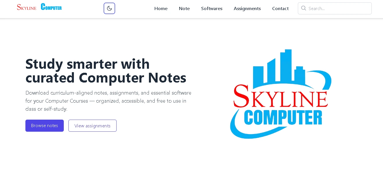 Skyline Computer Notes website showing ITI course materials interface